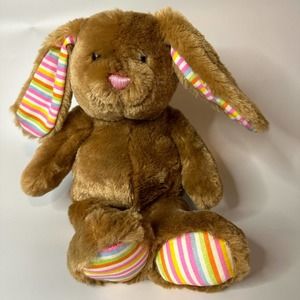 Plush Bunny Rabbit Brown with Rainbow Stripped Paws Stuffed Animal 18 inches